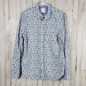 Denim and Flower Floral Button Down Shirt White Blue Size Small